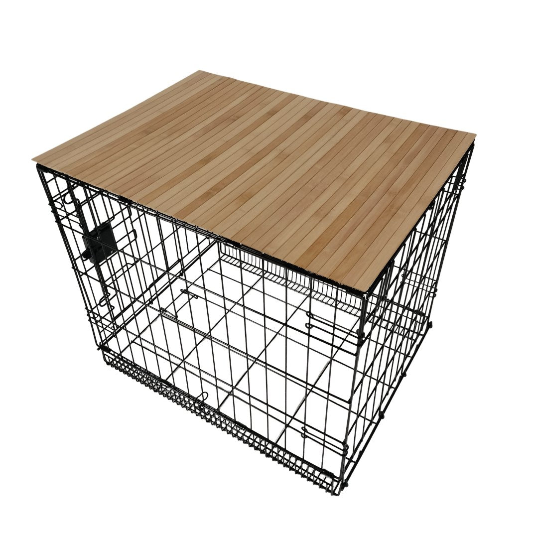 Bamboo Topper, Caramel Finish | Stylish Wood Dog Crate Topper - Secure Fit, Pet - Safe Finish - dogcratetopper.com