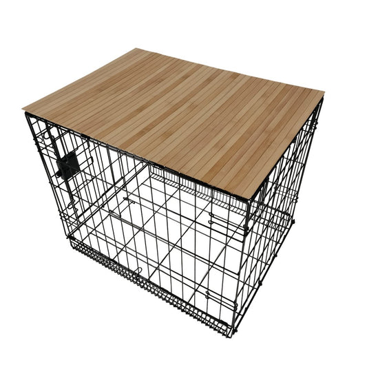 Bamboo Topper, Caramel Finish | Stylish Wood Dog Crate Topper - Secure Fit, Pet - Safe Finish - dogcratetopper.com