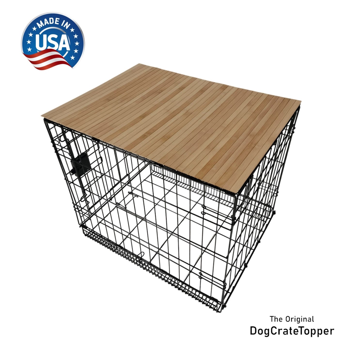 Bamboo Topper, Caramel Finish | Stylish Wood Dog Crate Topper - Secure Fit, Pet - Safe Finish - dogcratetopper.com