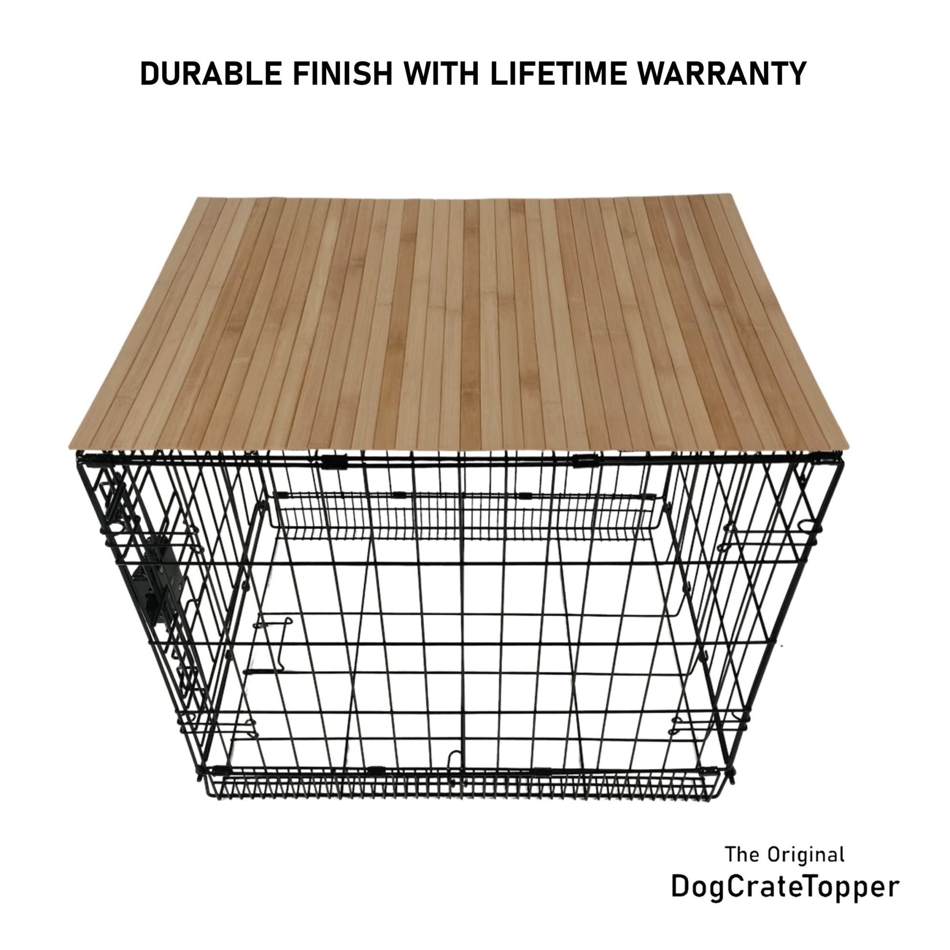 Bamboo Topper, Caramel Finish | Stylish Wood Dog Crate Topper - Secure Fit, Pet - Safe Finish - dogcratetopper.com