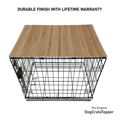 Bamboo Topper, Caramel Finish | Stylish Wood Dog Crate Topper - Secure Fit, Pet - Safe Finish - dogcratetopper.com