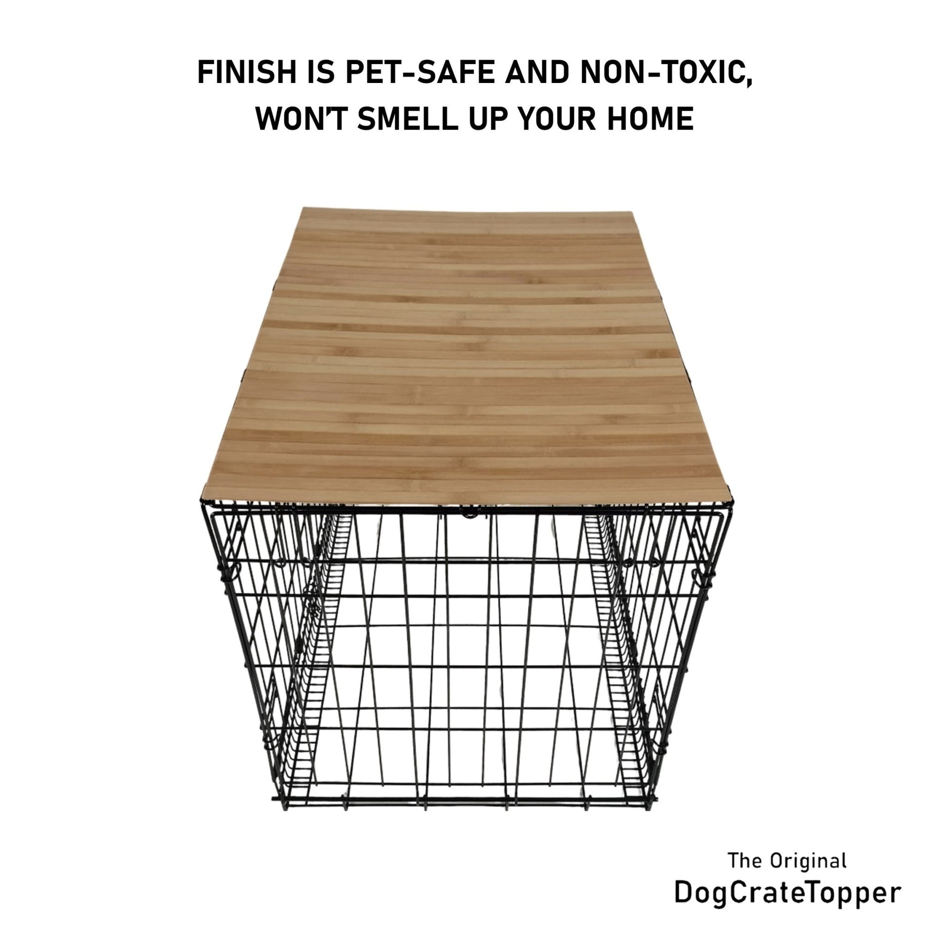 Bamboo Topper, Caramel Finish | Stylish Wood Dog Crate Topper - Secure Fit, Pet - Safe Finish - dogcratetopper.com