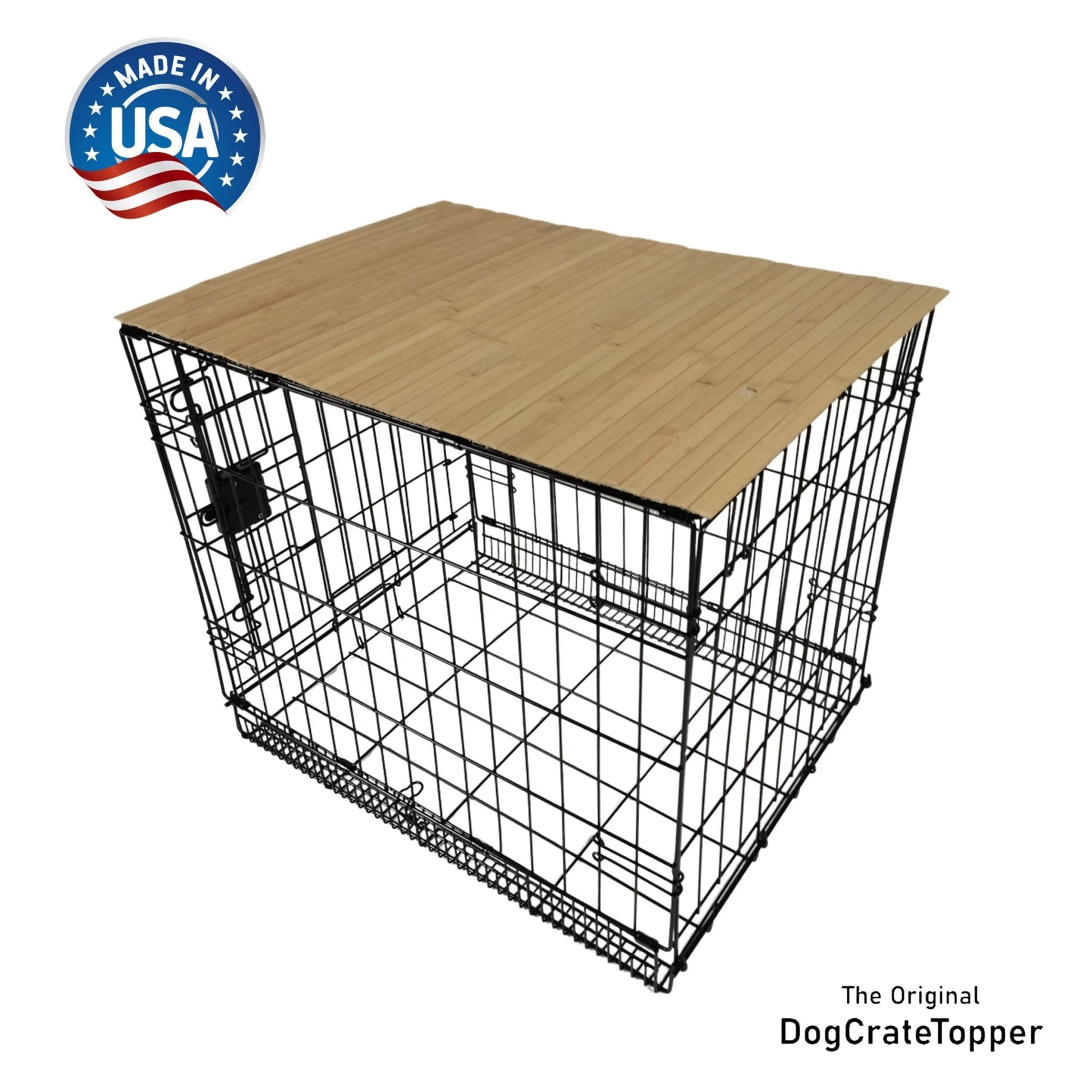 Bamboo Topper, Natural Finish | Stylish Wood Dog Crate Topper - Pet - Safe Finish - dogcratetopper.com