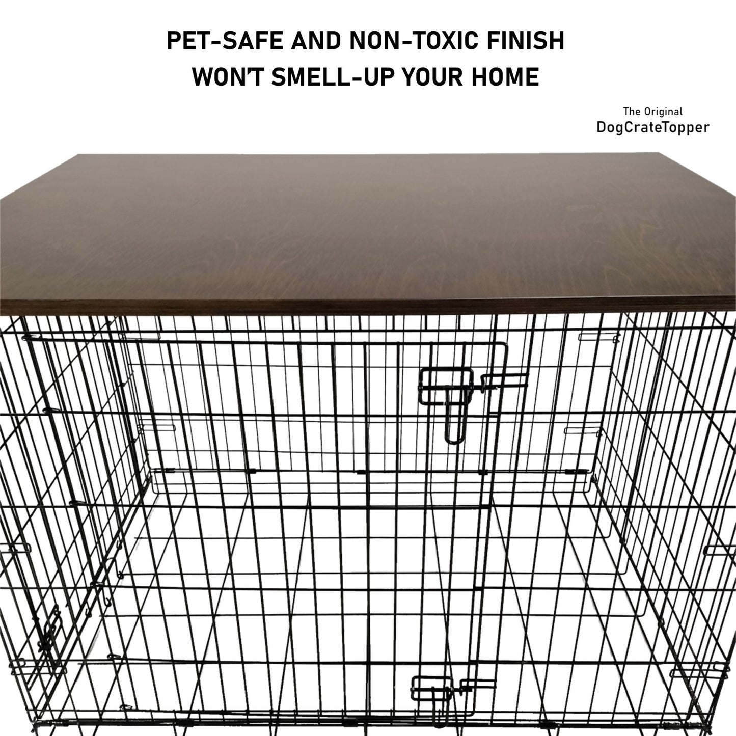 Classic Edge with Medium Brown Finish | Stylish Wood Dog Crate Topper - Secure Fit, Pet - Safe Finish - dogcratetopper.com