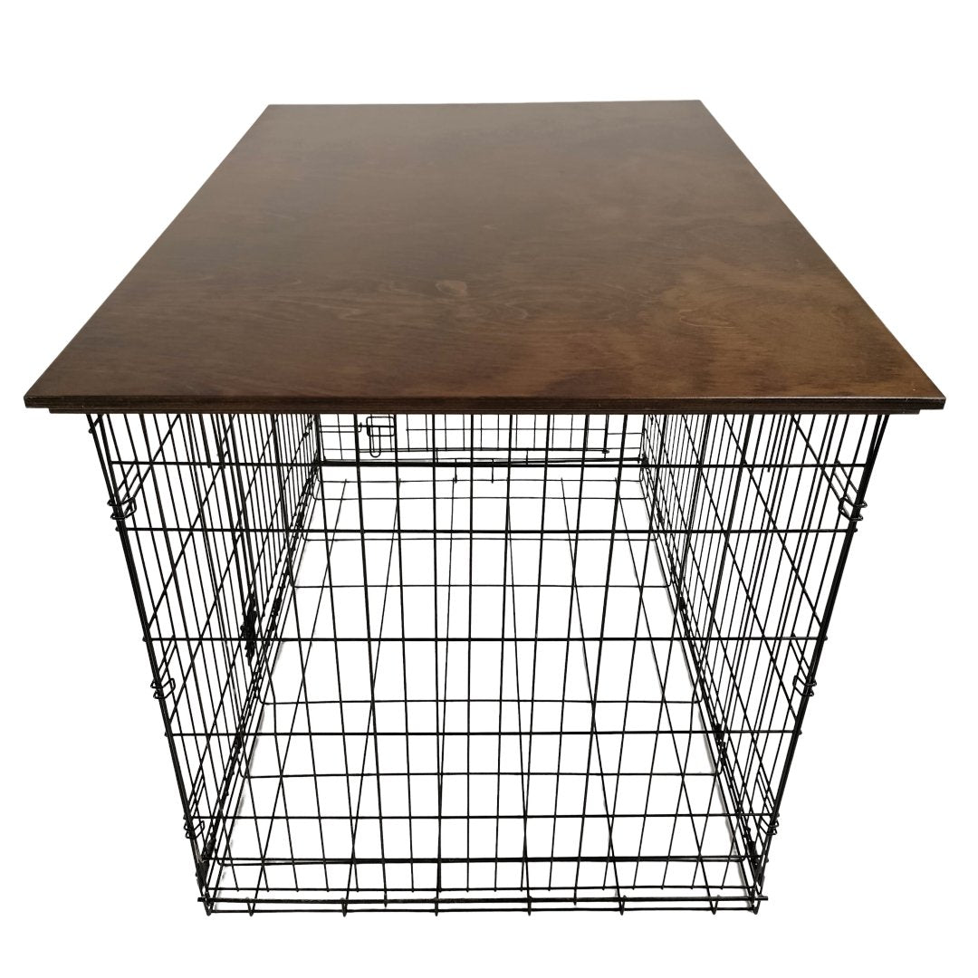 Classic Edge with Medium Brown Finish | Stylish Wood Dog Crate Topper - Secure Fit, Pet - Safe Finish - dogcratetopper.com