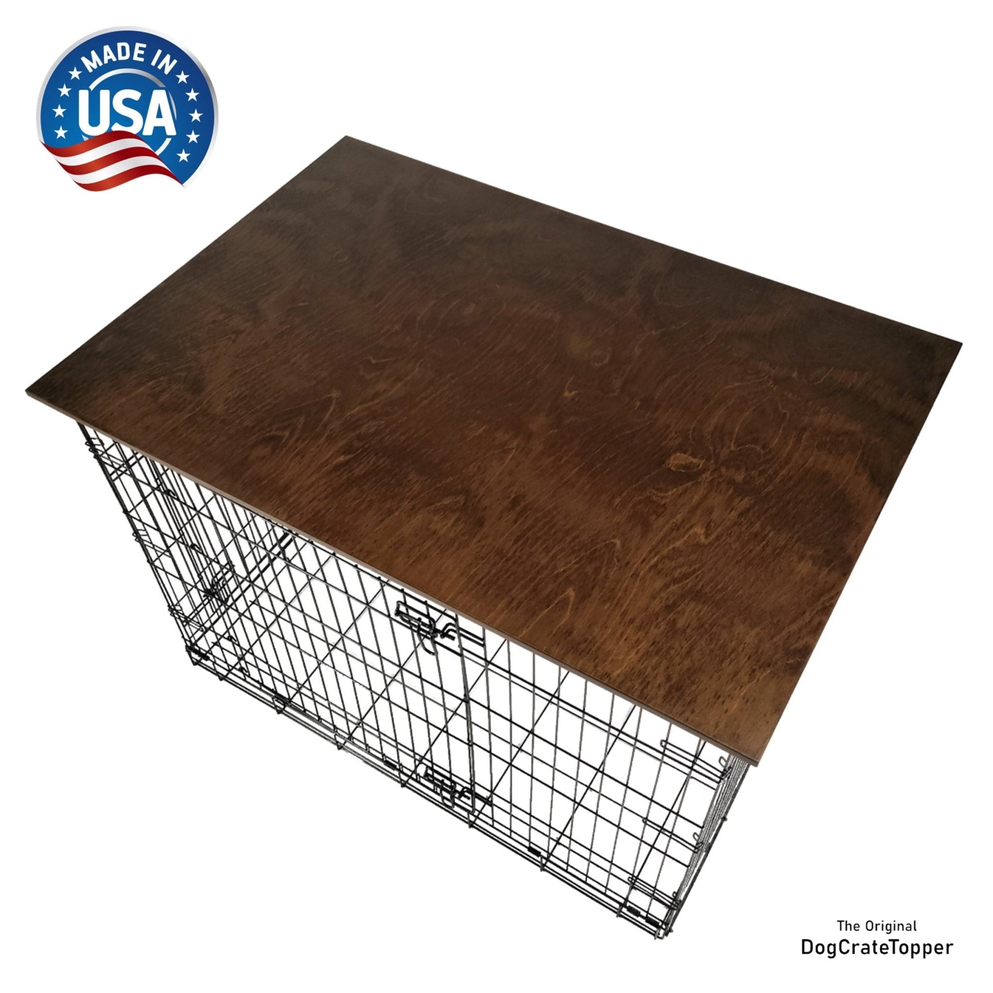 Classic Edge with Medium Brown Finish | Stylish Wood Dog Crate Topper - Secure Fit, Pet - Safe Finish - dogcratetopper.com