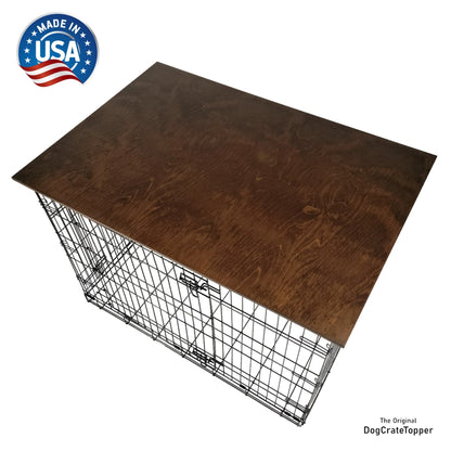 Classic Edge with Medium Brown Finish | Stylish Wood Dog Crate Topper - Secure Fit, Pet - Safe Finish - dogcratetopper.com