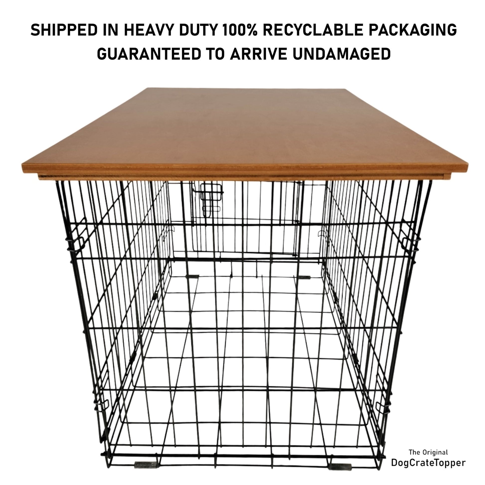 Classic Edge with Pecan Finish | Stylish Wood Dog Crate Topper - Secure Fit, Pet - Safe Finish - dogcratetopper.com