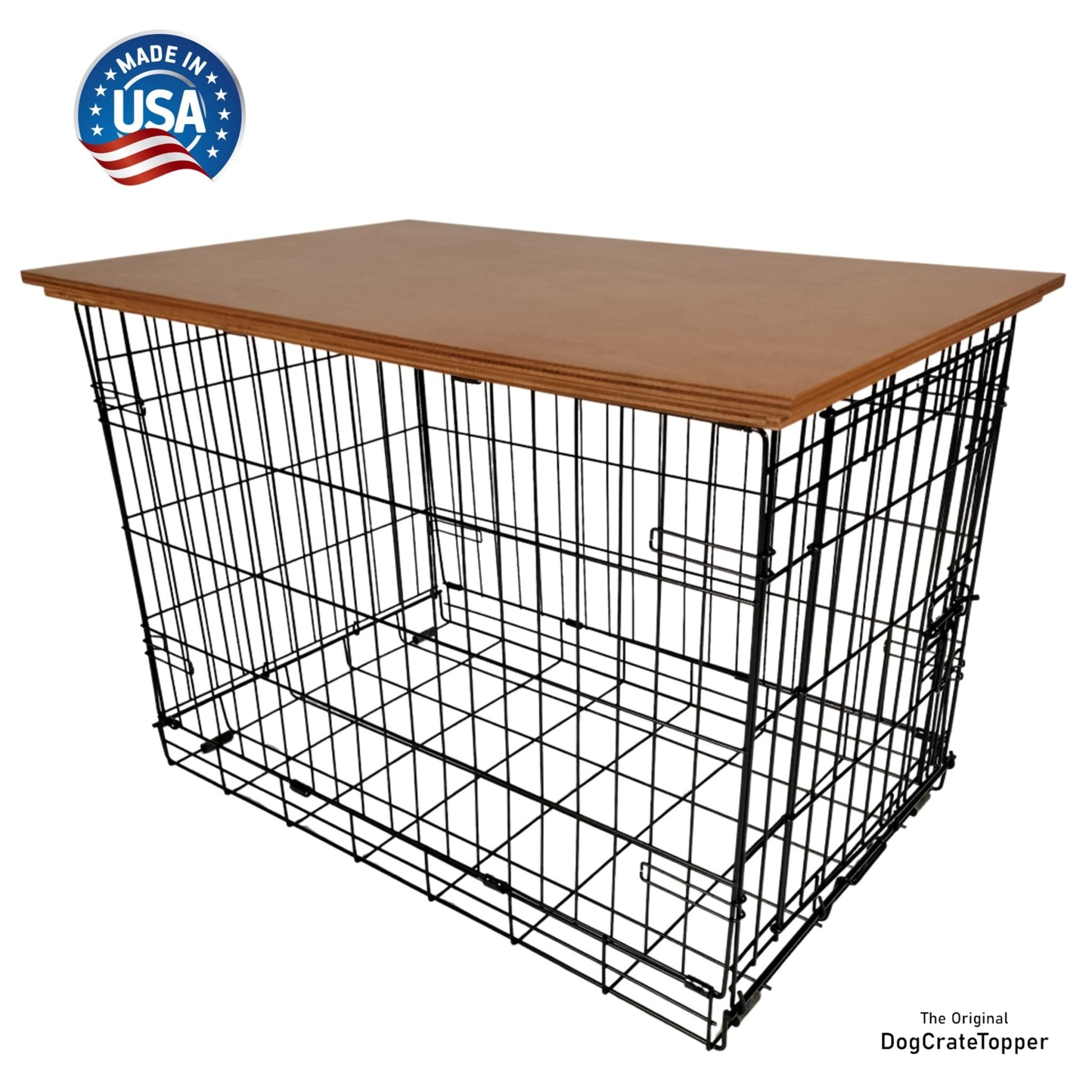 Classic Edge with Pecan Finish | Stylish Wood Dog Crate Topper - Secure Fit, Pet - Safe Finish - dogcratetopper.com