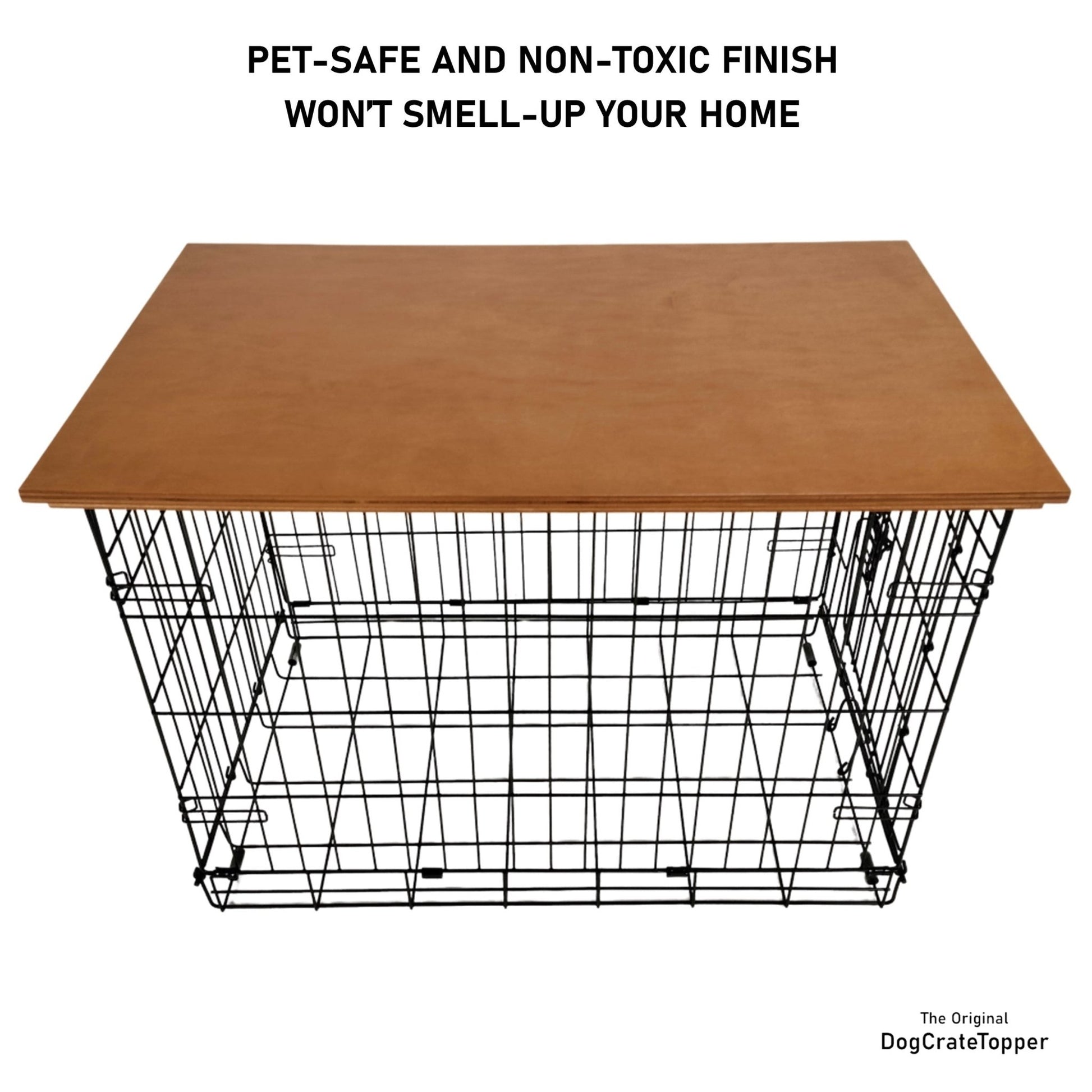 Classic Edge with Pecan Finish | Stylish Wood Dog Crate Topper - Secure Fit, Pet - Safe Finish - dogcratetopper.com