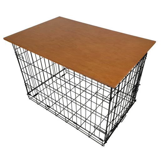 Classic Edge with Pecan Finish | Stylish Wood Dog Crate Topper - Secure Fit, Pet - Safe Finish - dogcratetopper.com