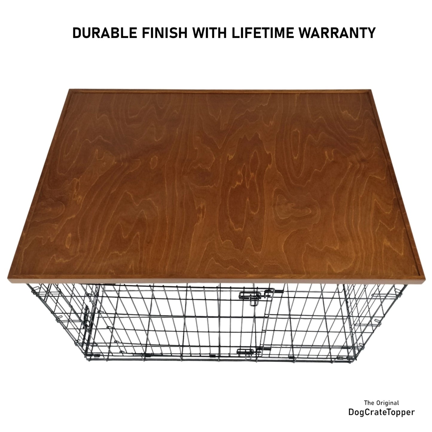 Comfort Edge with Light Brown Stain | Stylish Wood Dog Crate Topper - Secure Fit, Pet - Safe Finish - dogcratetopper.com