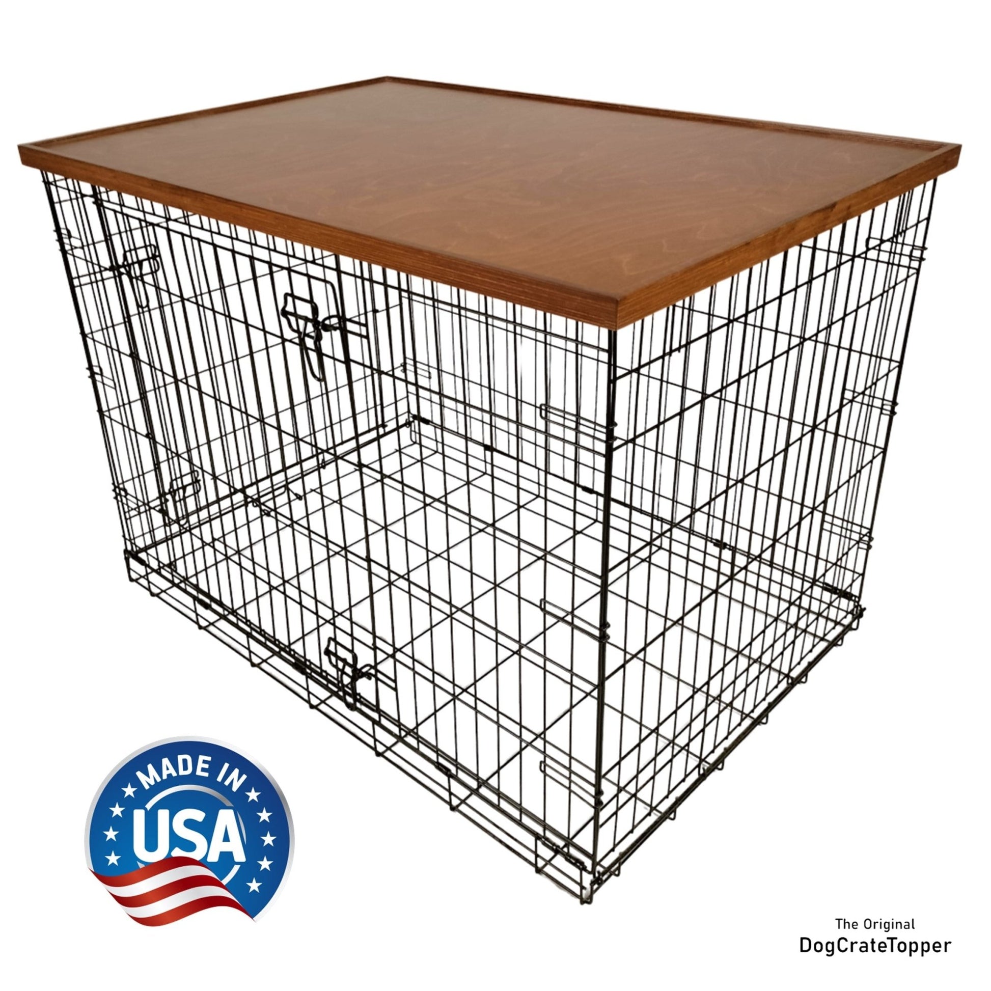 Comfort Edge with Light Brown Stain | Stylish Wood Dog Crate Topper - Secure Fit, Pet - Safe Finish - dogcratetopper.com