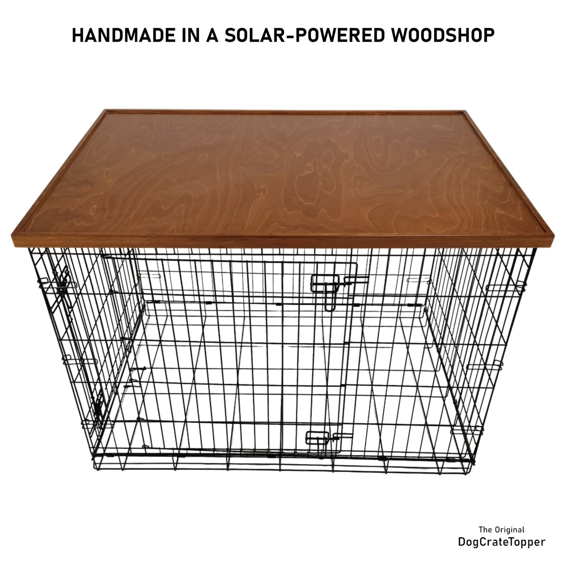 Comfort Edge with Light Brown Stain | Stylish Wood Dog Crate Topper - Secure Fit, Pet - Safe Finish - dogcratetopper.com