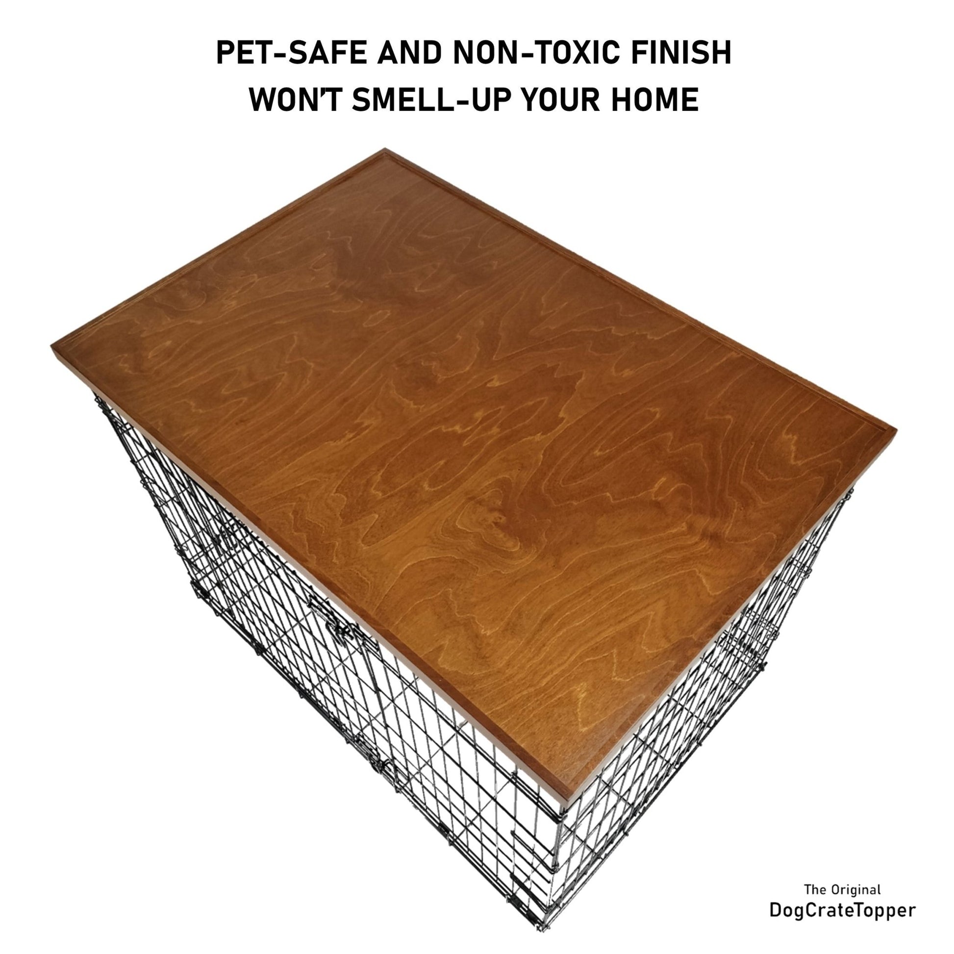 Comfort Edge with Light Brown Stain | Stylish Wood Dog Crate Topper - Secure Fit, Pet - Safe Finish - dogcratetopper.com