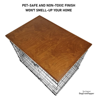 Comfort Edge with Light Brown Stain | Stylish Wood Dog Crate Topper - Secure Fit, Pet - Safe Finish - dogcratetopper.com