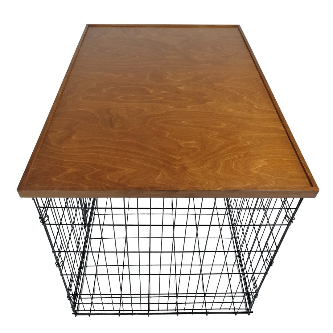 Comfort Edge with Light Brown Stain | Stylish Wood Dog Crate Topper - Secure Fit, Pet - Safe Finish - dogcratetopper.com