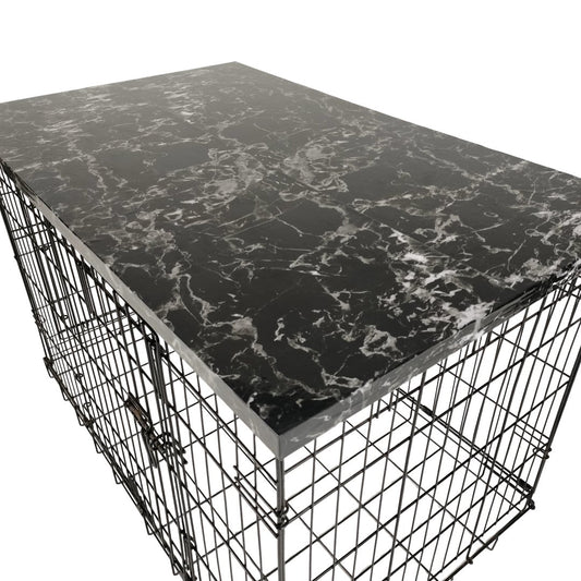 Faux Black Marble Finish | Stylish Wood Dog Crate Topper - Secure Fit, Pet - Safe Finish - dogcratetopper.com