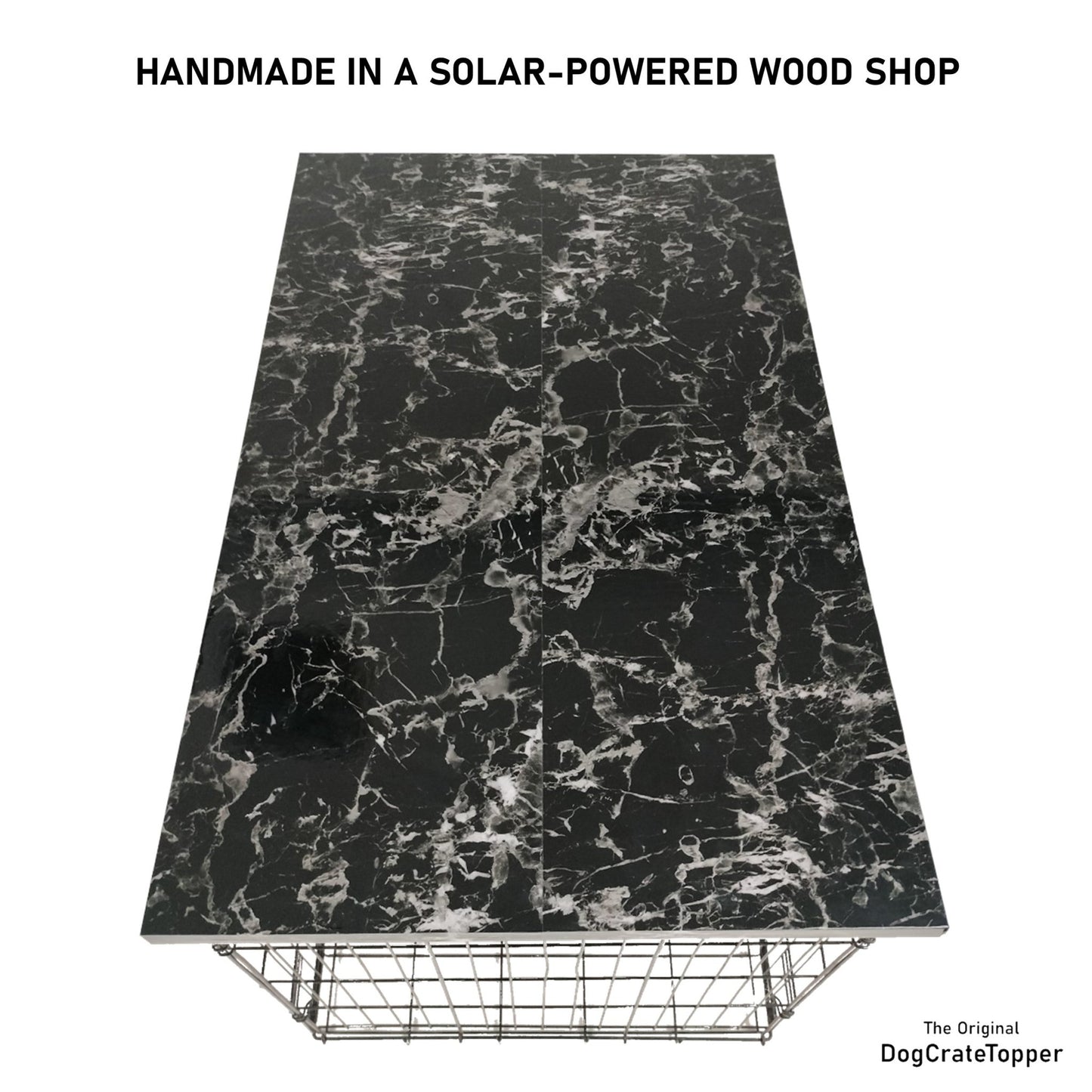 Faux Black Marble Finish | Stylish Wood Dog Crate Topper - Secure Fit, Pet - Safe Finish - dogcratetopper.com