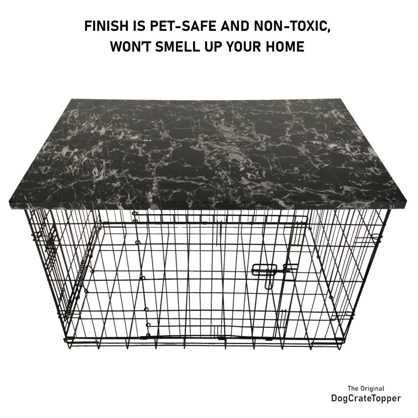 Faux Black Marble Finish | Stylish Wood Dog Crate Topper - Secure Fit, Pet - Safe Finish - dogcratetopper.com