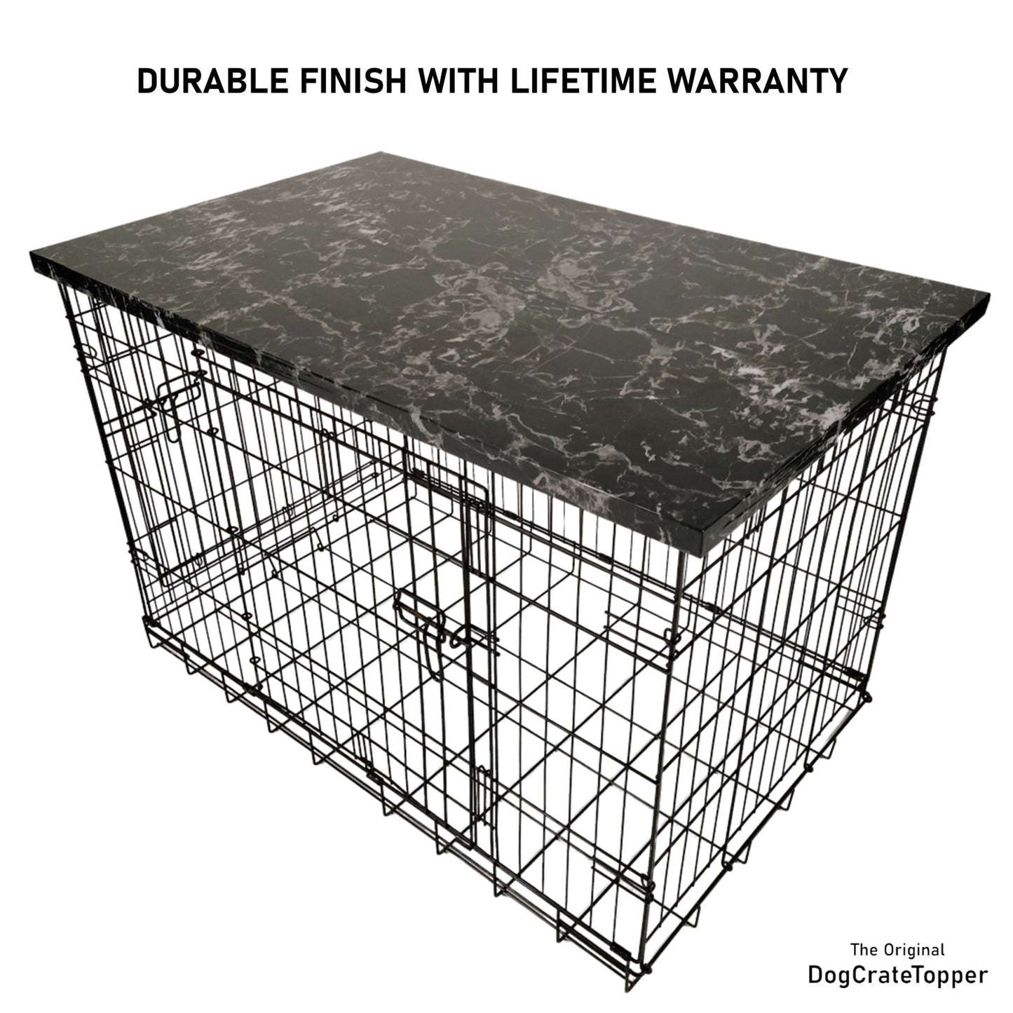 Faux Black Marble Finish | Stylish Wood Dog Crate Topper - Secure Fit, Pet - Safe Finish - dogcratetopper.com