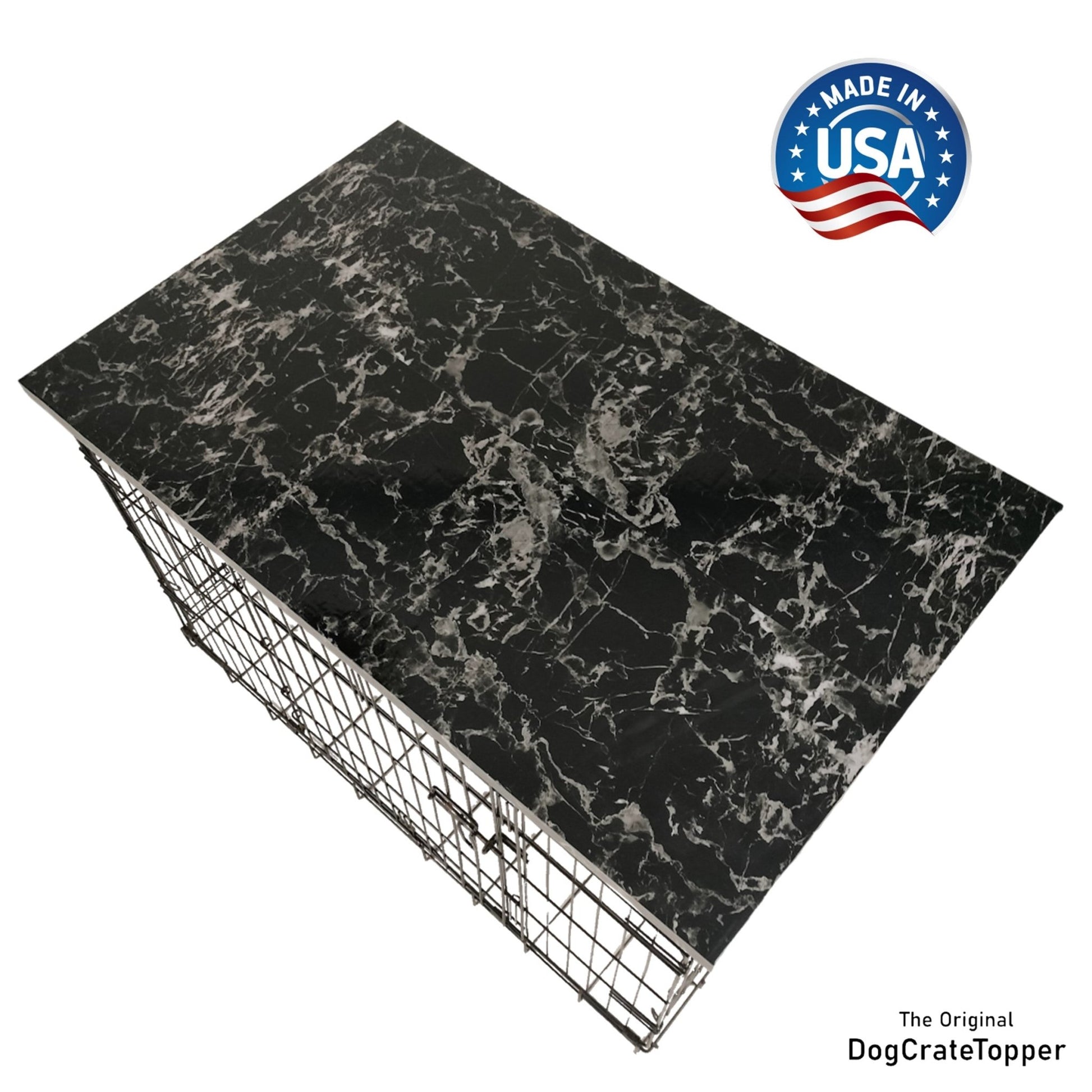 Faux Black Marble Finish | Stylish Wood Dog Crate Topper - Secure Fit, Pet - Safe Finish - dogcratetopper.com