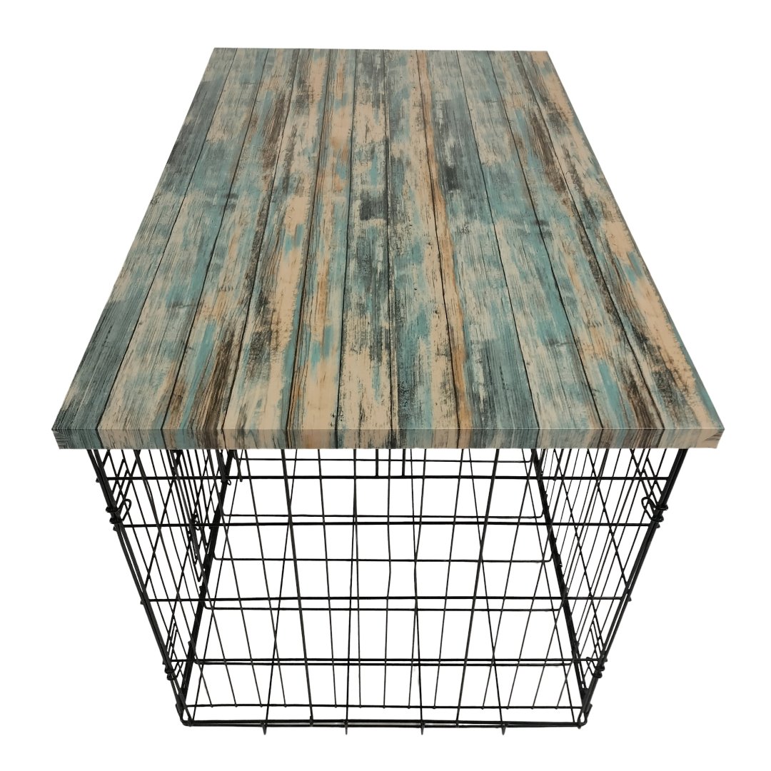 Faux Teal Wood Plank Finish | Stylish Wood Dog Crate Topper - Secure Fit, Pet - Safe Finish - dogcratetopper.com