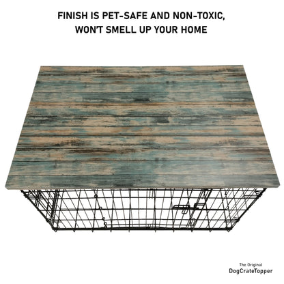 Faux Teal Wood Plank Finish | Stylish Wood Dog Crate Topper - Secure Fit, Pet - Safe Finish - dogcratetopper.com