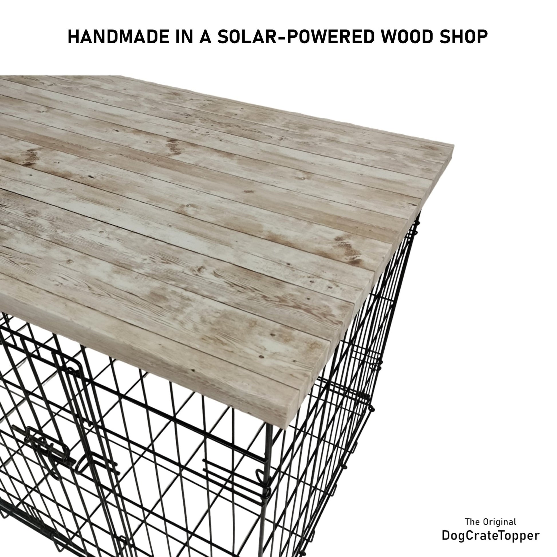 Faux White Wood Plank Finish | Stylish Wood Dog Crate Topper - Secure Fit, Pet - Safe Finish - dogcratetopper.com