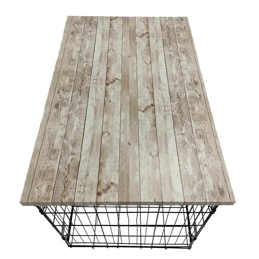 Faux White Wood Plank Finish | Stylish Wood Dog Crate Topper - Secure Fit, Pet - Safe Finish - dogcratetopper.com