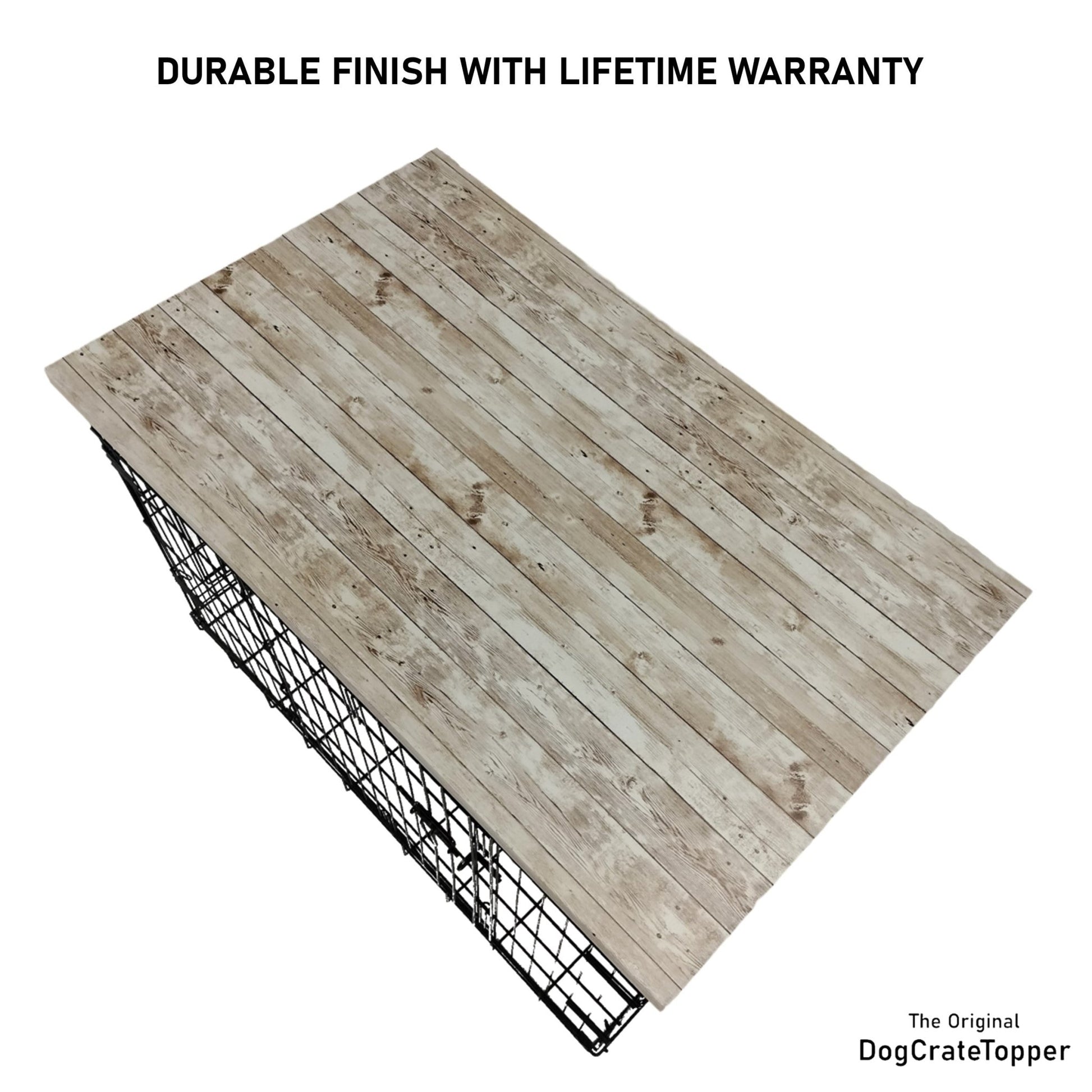 Faux White Wood Plank Finish | Stylish Wood Dog Crate Topper - Secure Fit, Pet - Safe Finish - dogcratetopper.com