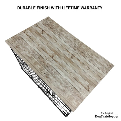 Faux White Wood Plank Finish | Stylish Wood Dog Crate Topper - Secure Fit, Pet - Safe Finish - dogcratetopper.com