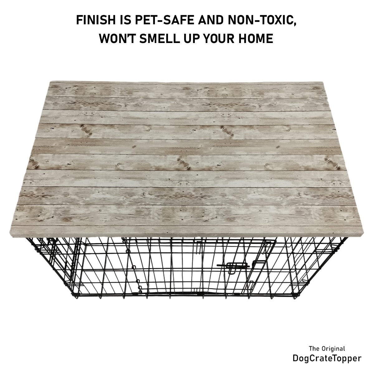 Faux White Wood Plank Finish | Stylish Wood Dog Crate Topper - Secure Fit, Pet - Safe Finish - dogcratetopper.com