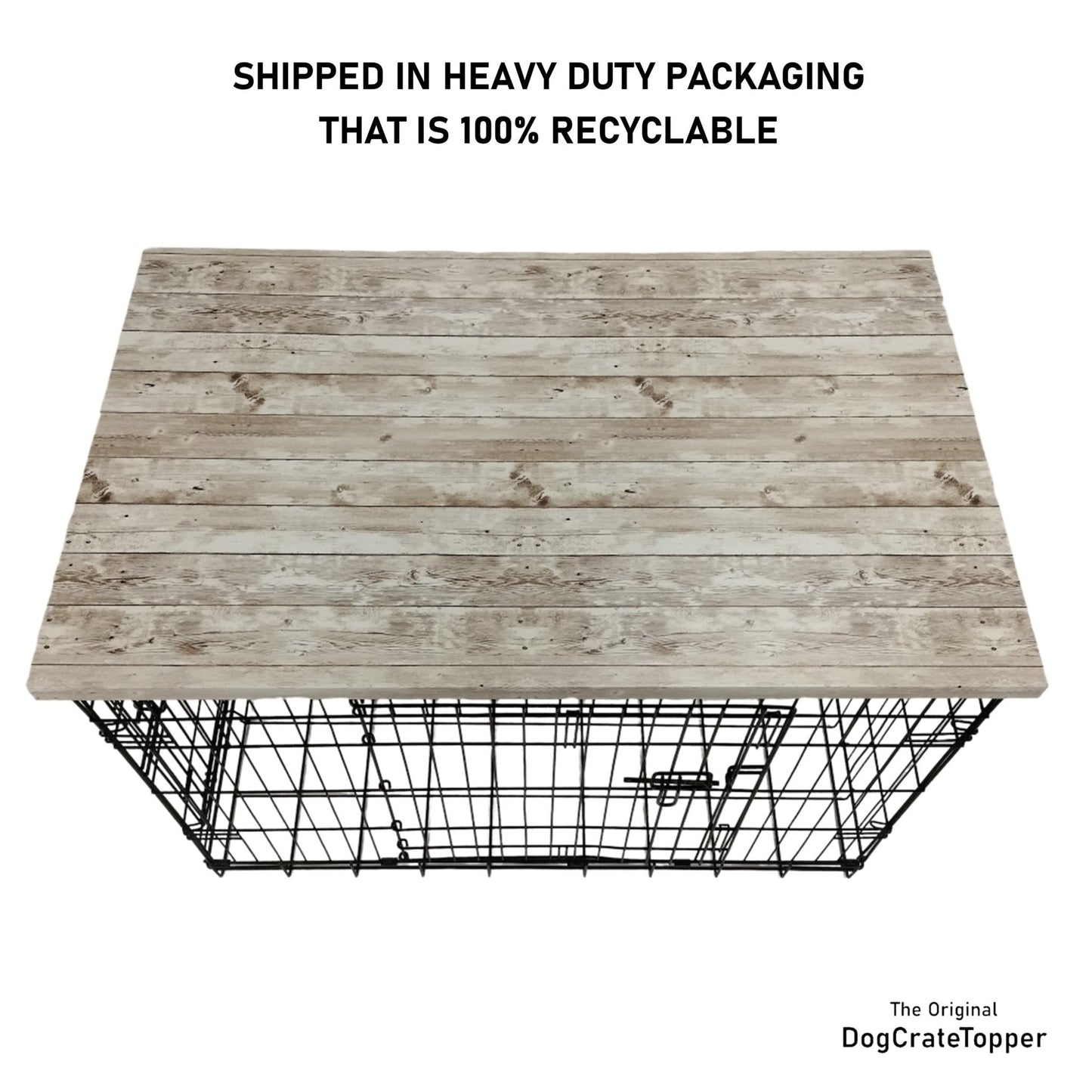 Faux White Wood Plank Finish | Stylish Wood Dog Crate Topper - Secure Fit, Pet - Safe Finish - dogcratetopper.com