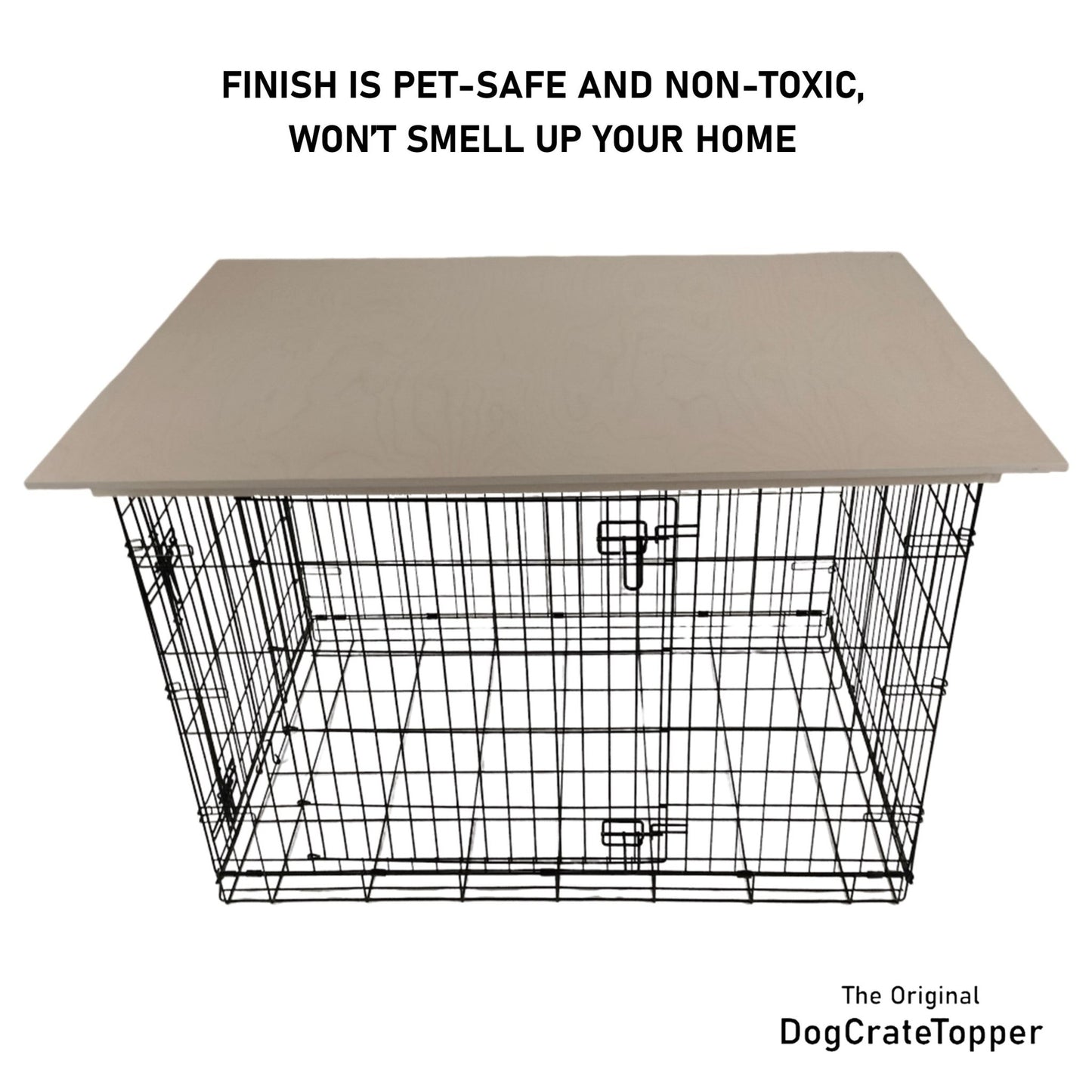 Long and Tall Edge with Whitewash Finish | Stylish Wood Dog Crate Topper - Secure Fit, Pet - Safe Finish - dogcratetopper.com