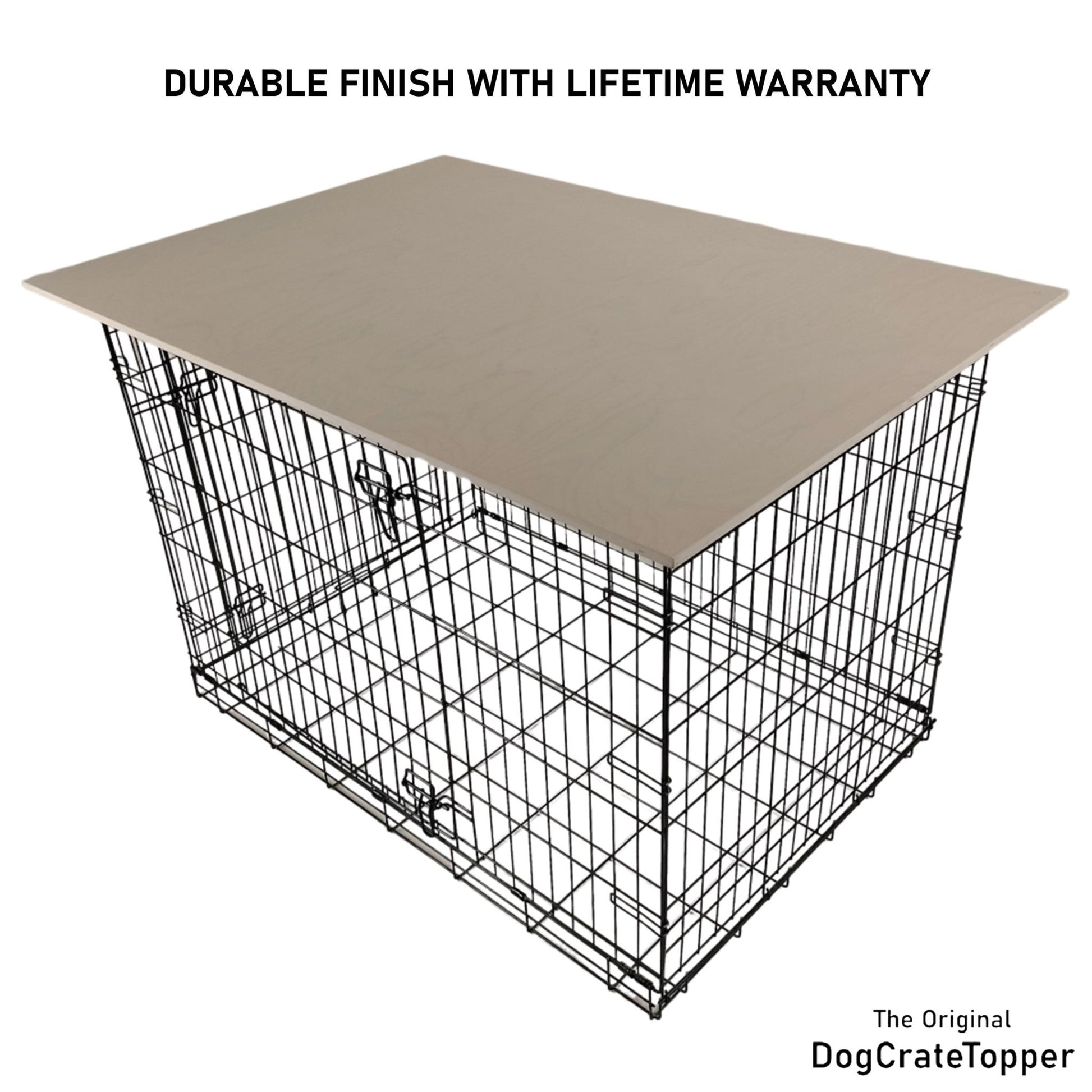 Long and Tall Edge with Whitewash Finish | Stylish Wood Dog Crate Topper - Secure Fit, Pet - Safe Finish - dogcratetopper.com