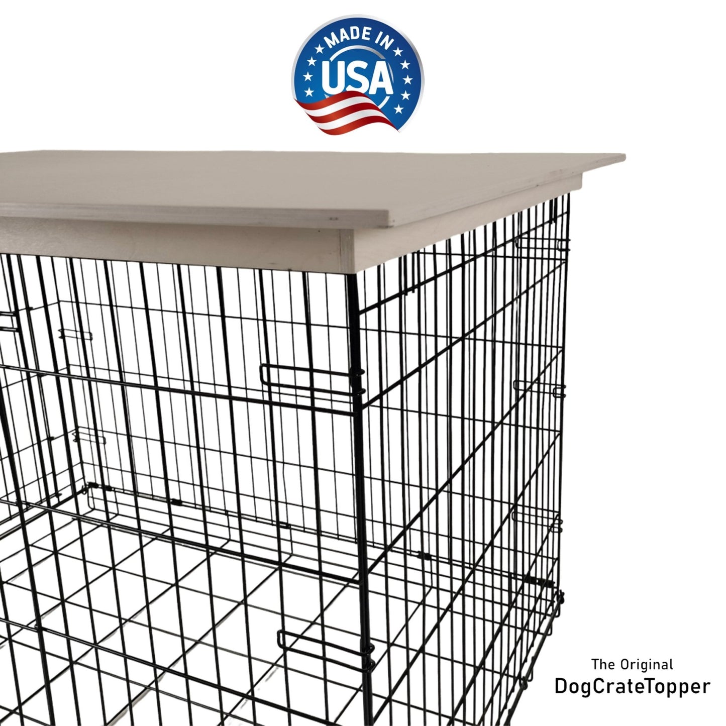 Long and Tall Edge with Whitewash Finish | Stylish Wood Dog Crate Topper - Secure Fit, Pet - Safe Finish - dogcratetopper.com