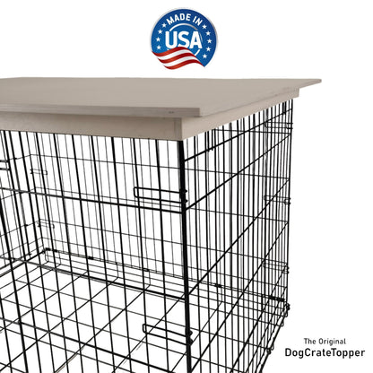 Long and Tall Edge with Whitewash Finish | Stylish Wood Dog Crate Topper - Secure Fit, Pet - Safe Finish - dogcratetopper.com