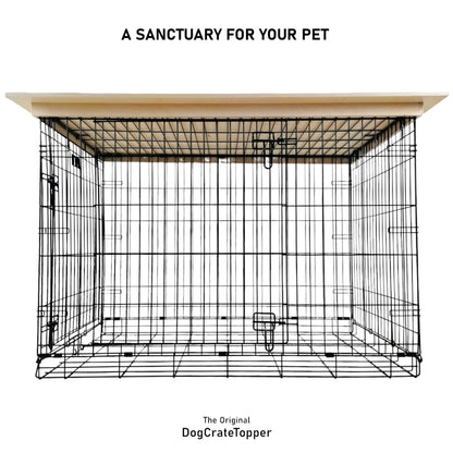 Long and Tall Edge with Whitewash Finish | Stylish Wood Dog Crate Topper - Secure Fit, Pet - Safe Finish - dogcratetopper.com