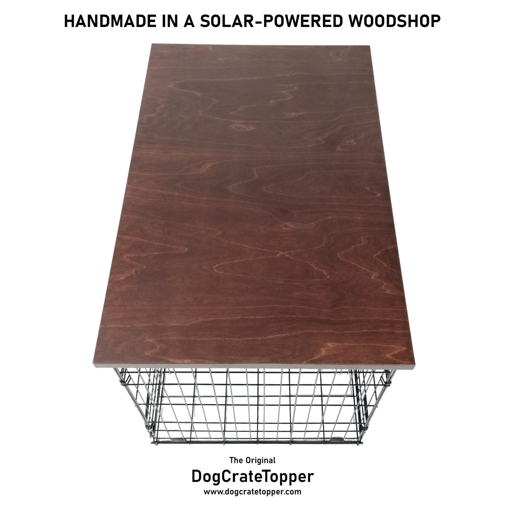 Modern Edge with Brown Mahogany Finish | Stylish Wood Dog Crate Topper - Secure Fit, Pet - Safe Finish - dogcratetopper.com