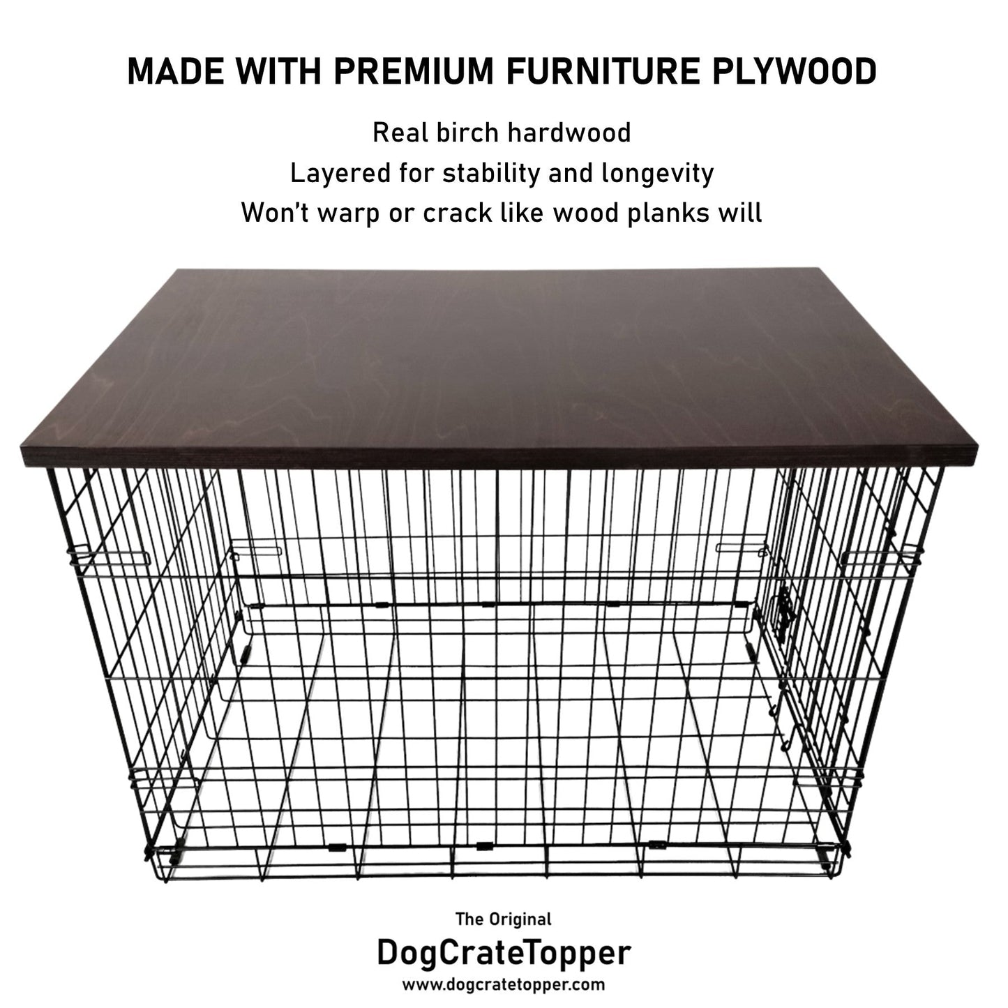 Modern Edge with Brown Mahogany Finish | Stylish Wood Dog Crate Topper - Secure Fit, Pet - Safe Finish - dogcratetopper.com