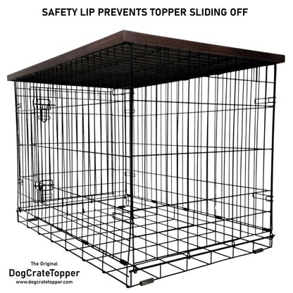 Modern Edge with Brown Mahogany Finish | Stylish Wood Dog Crate Topper - Secure Fit, Pet - Safe Finish - dogcratetopper.com
