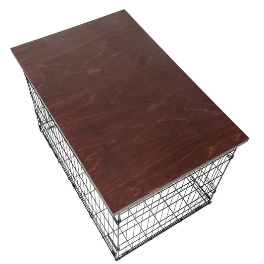 Modern Edge with Brown Mahogany Finish | Stylish Wood Dog Crate Topper - Secure Fit, Pet - Safe Finish - dogcratetopper.com