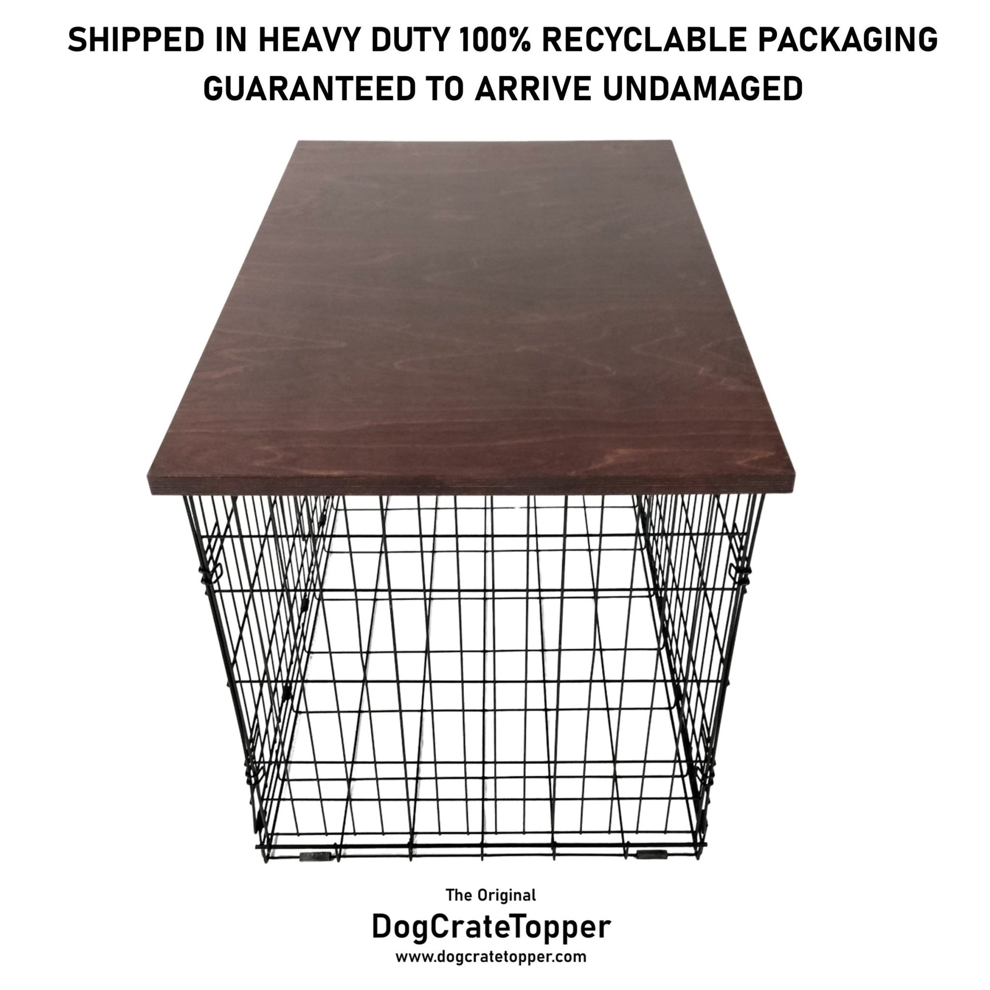 Modern Edge with Brown Mahogany Finish | Stylish Wood Dog Crate Topper - Secure Fit, Pet - Safe Finish - dogcratetopper.com