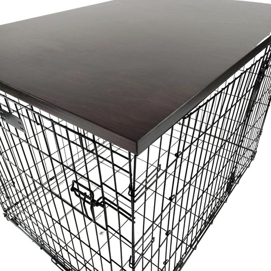 Modern Edge with Dark Brown Finish | Stylish Wood Dog Crate Topper - Secure Fit, Pet - Safe Finish - dogcratetopper.com