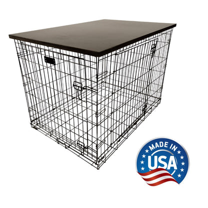 Modern Edge with Dark Brown Finish | Stylish Wood Dog Crate Topper - Secure Fit, Pet - Safe Finish - dogcratetopper.com