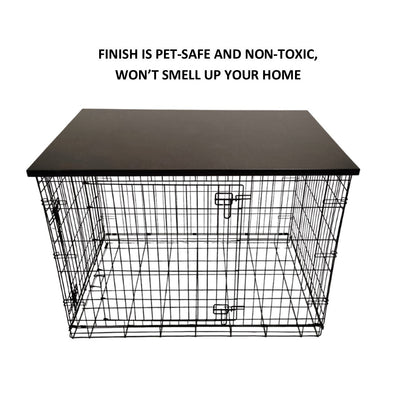 Modern Edge with Dark Brown Finish | Stylish Wood Dog Crate Topper - Secure Fit, Pet - Safe Finish - dogcratetopper.com
