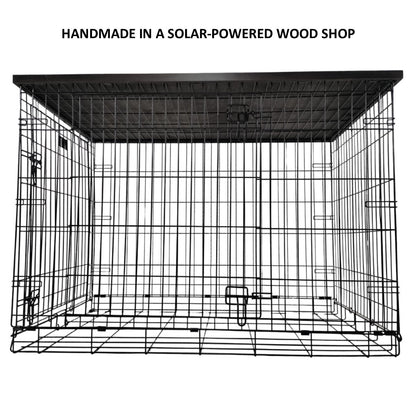 Modern Edge with Dark Brown Finish | Stylish Wood Dog Crate Topper - Secure Fit, Pet - Safe Finish - dogcratetopper.com