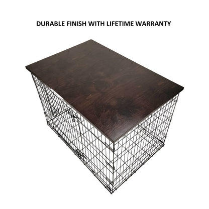 Modern Edge with Dark Brown Finish | Stylish Wood Dog Crate Topper - Secure Fit, Pet - Safe Finish - dogcratetopper.com