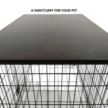 Modern Edge with Dark Brown Finish | Stylish Wood Dog Crate Topper - Secure Fit, Pet - Safe Finish - dogcratetopper.com